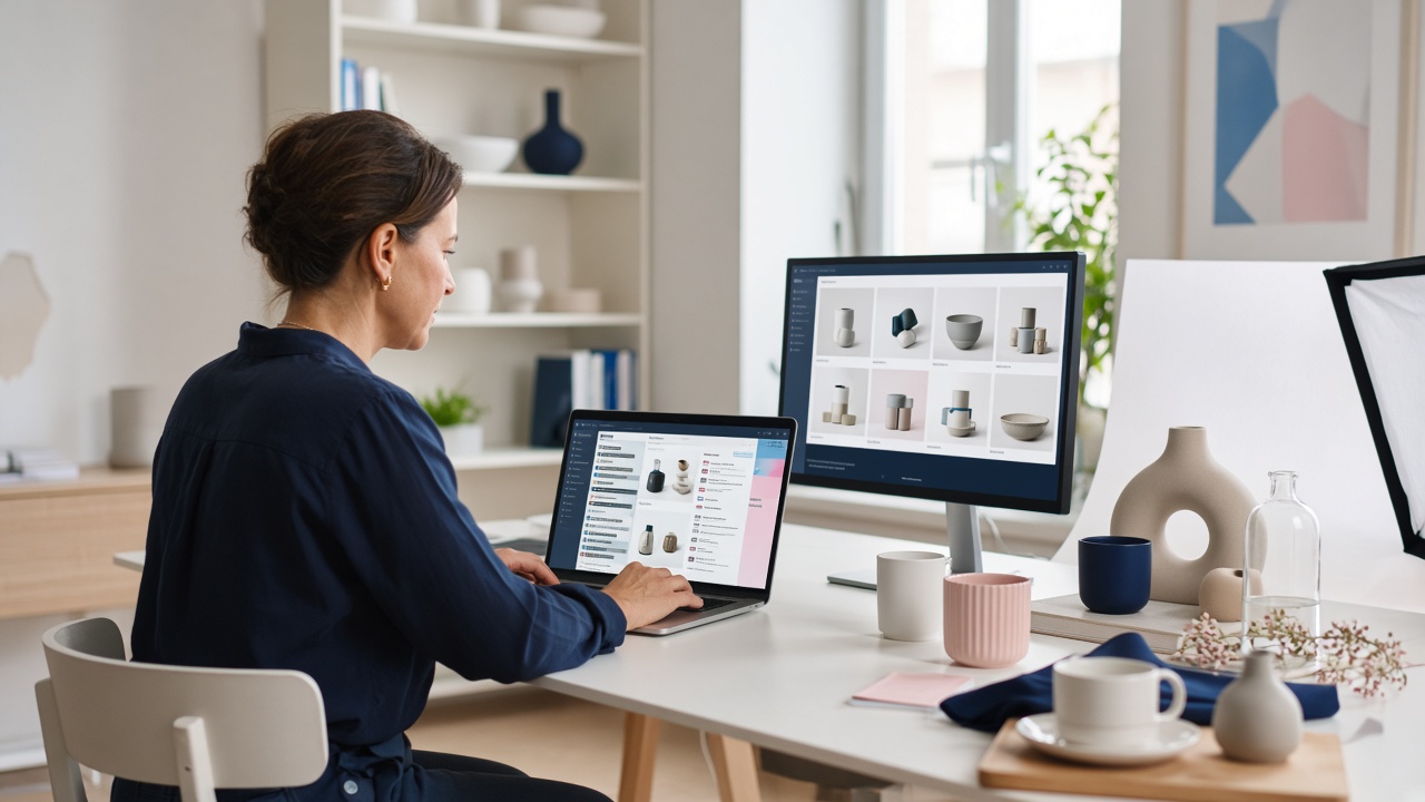 Responsable e-commerce préparant des fiches produits multilingues