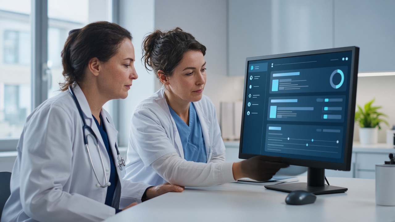 Médecins consultant une synthèse sécurisée de dossier patient