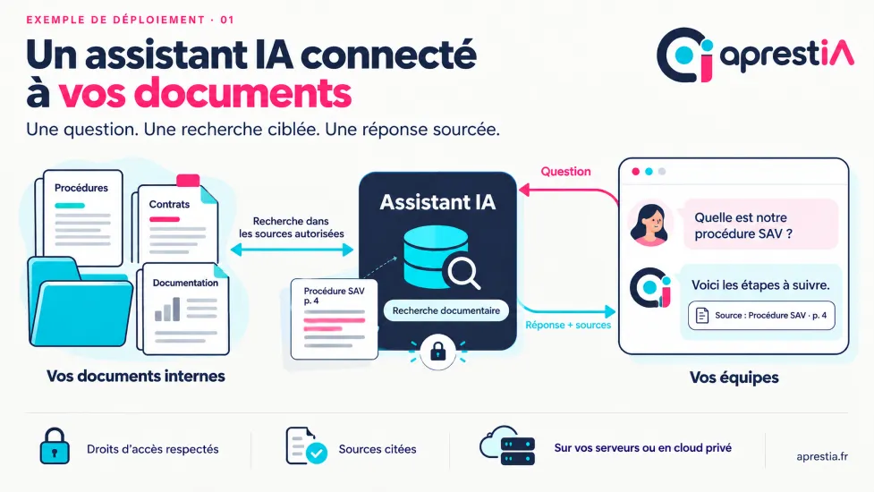 Schéma du processus : un assistant IA connecté à vos documents.