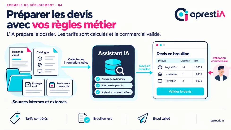 Schéma du processus : préparer les devis avec vos règles métier.