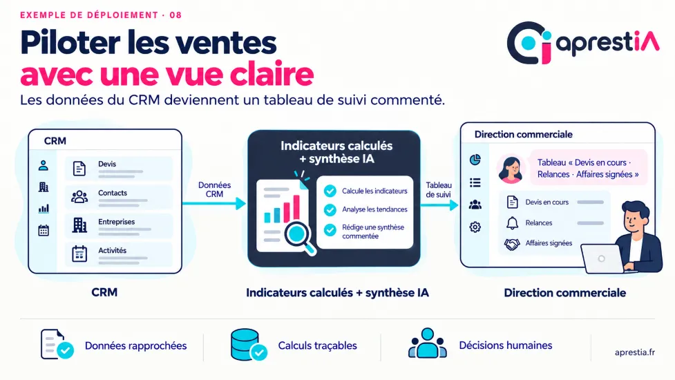 Schéma du processus : piloter les ventes avec une vue claire.