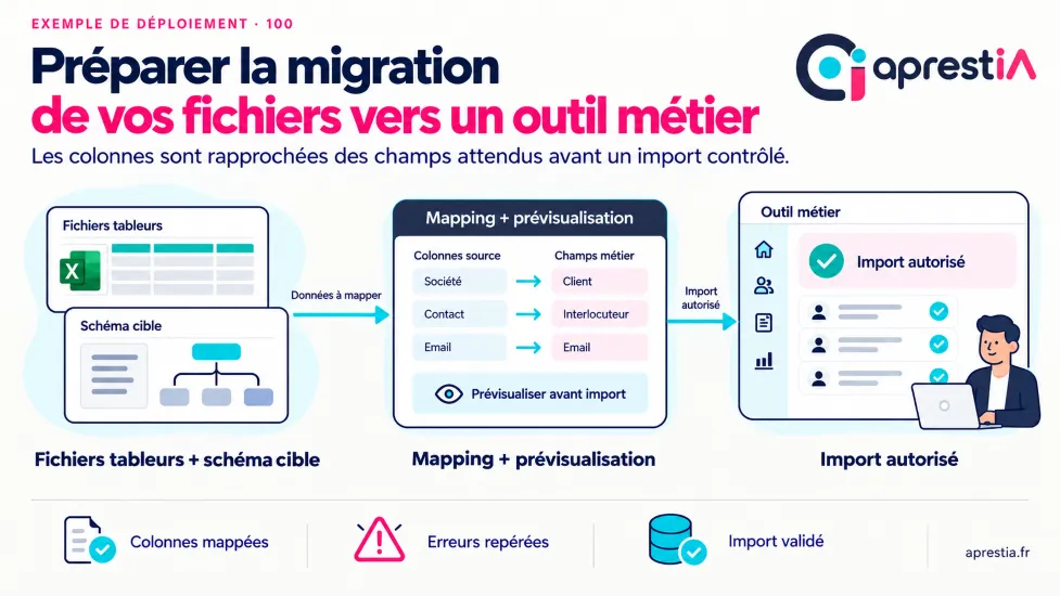Schéma du processus : préparer la migration de vos fichiers vers un outil métier.