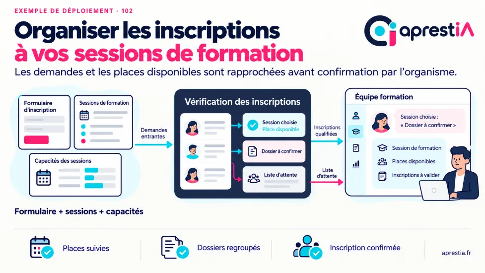 Schéma du processus : organiser les inscriptions à vos sessions de formation.