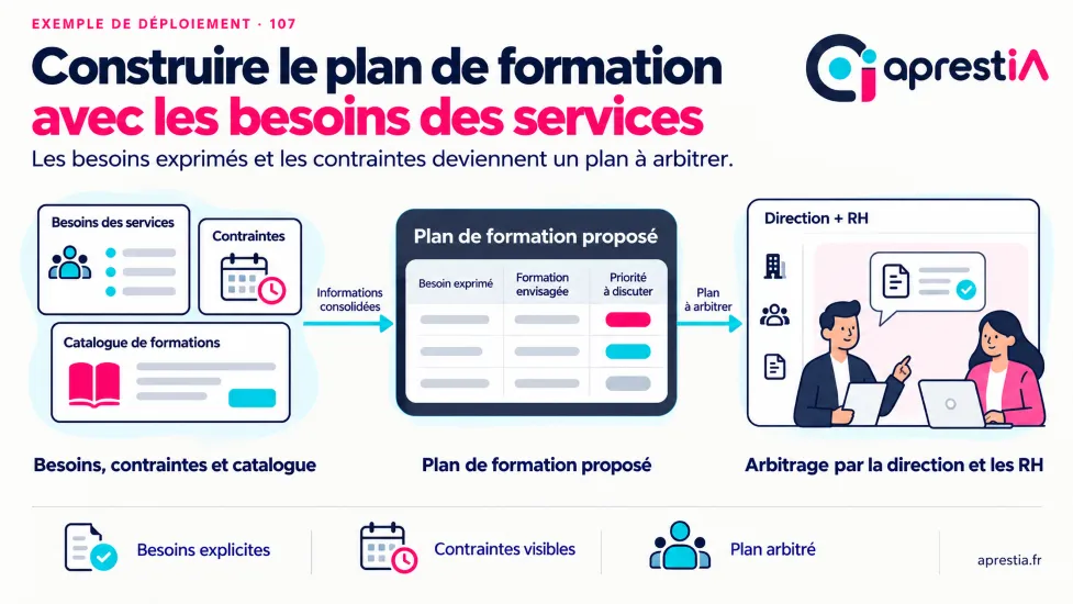 Schéma du processus : construire le plan de formation avec les besoins des services.
