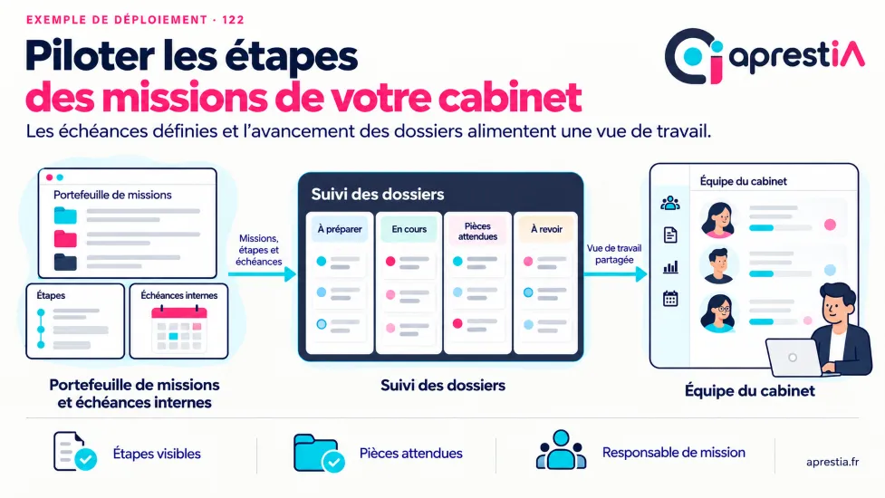 Schéma du processus : piloter les étapes des missions de votre cabinet.
