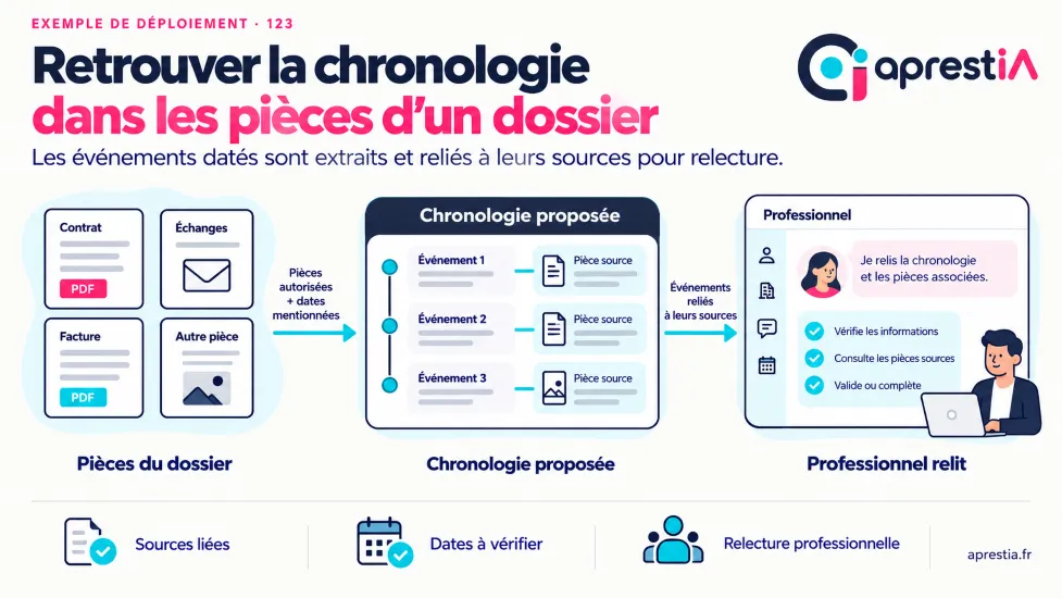 Schéma du processus : retrouver la chronologie dans les pièces d’un dossier.