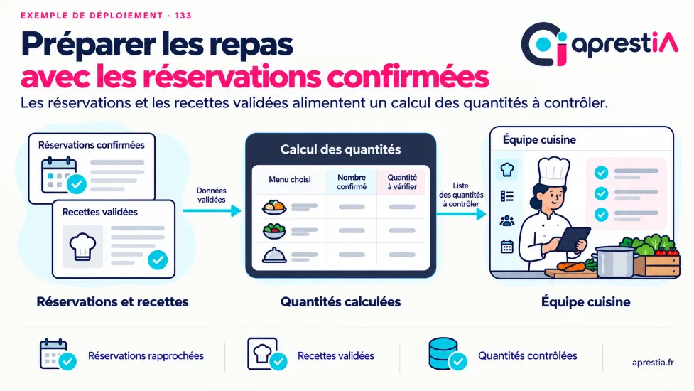 Schéma du processus : préparer les repas avec les réservations confirmées.