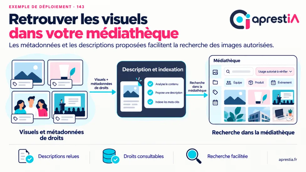Schéma du processus : retrouver les visuels dans votre médiathèque.