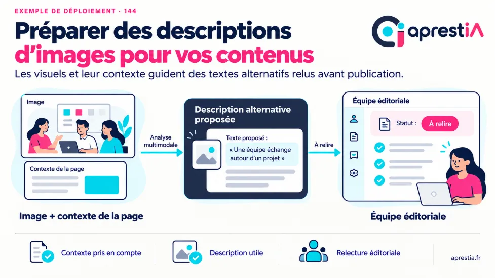 Schéma du processus : préparer des descriptions d’images pour vos contenus.