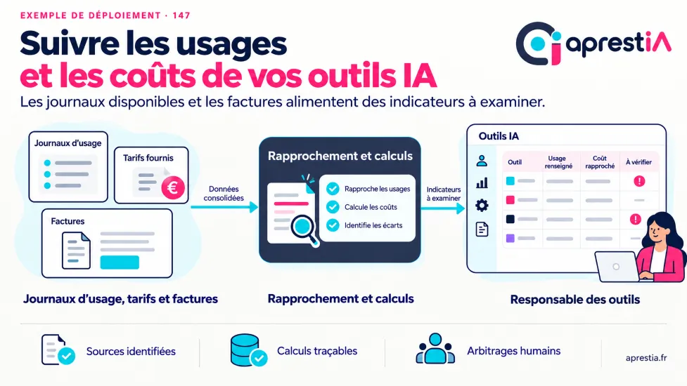 Schéma du processus : suivre les usages et les coûts de vos outils IA.