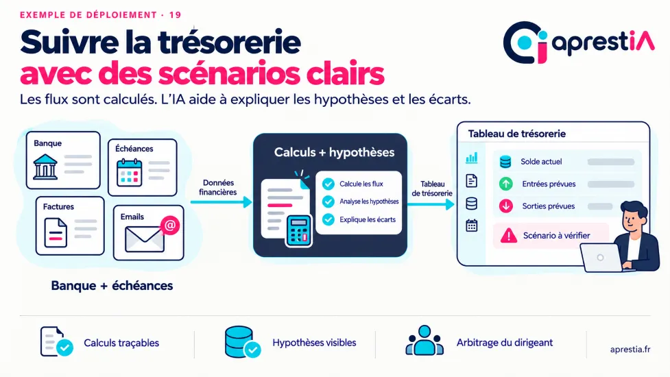 Schéma du processus : suivre la trésorerie avec des scénarios clairs.