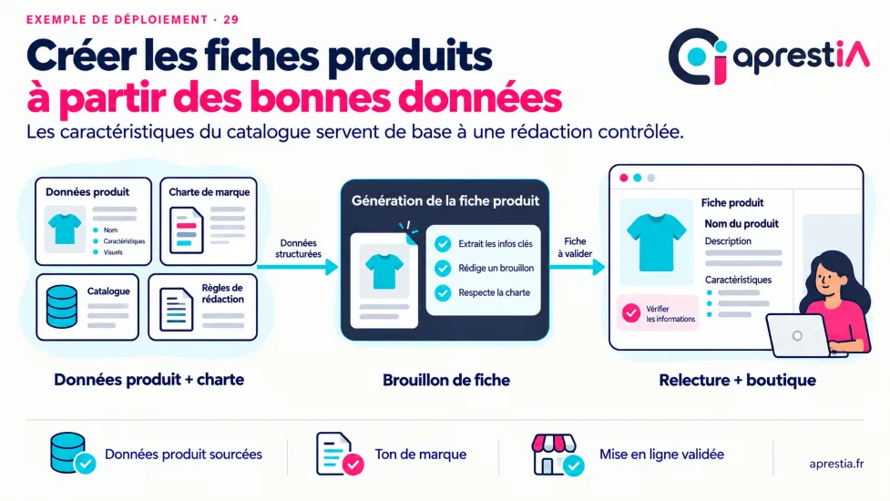 Schéma du processus : créer les fiches produits à partir des bonnes données.