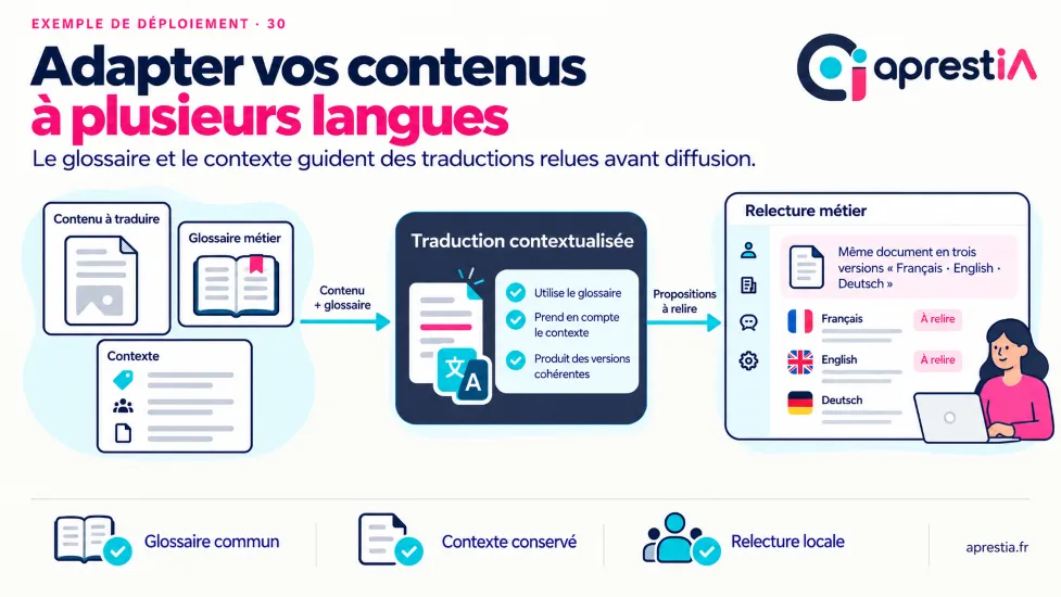 Schéma du processus : adapter vos contenus à plusieurs langues.