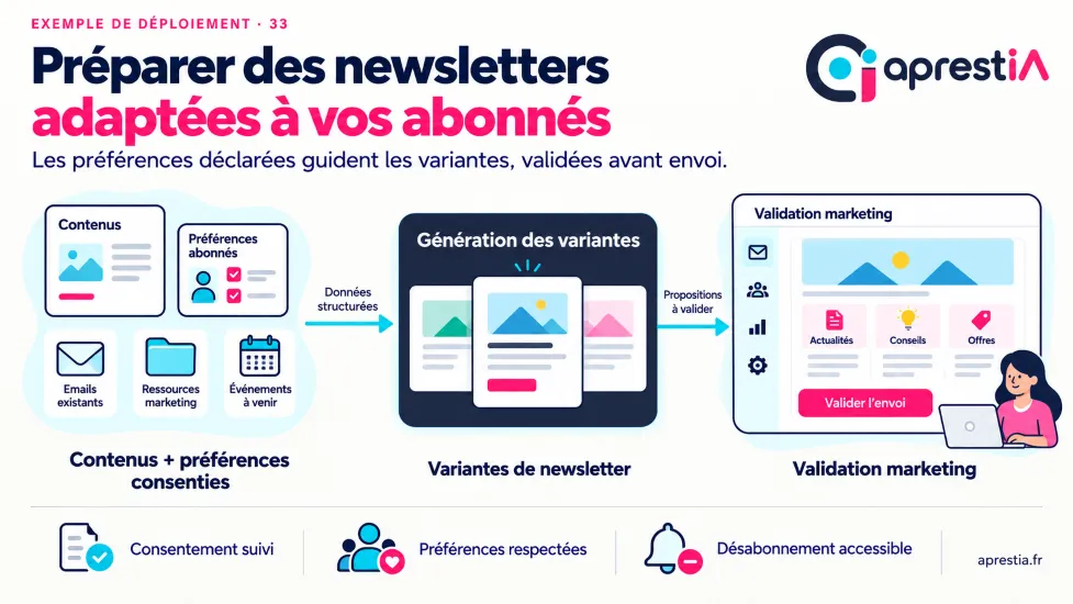 Schéma du processus : préparer des newsletters adaptées à vos abonnés.