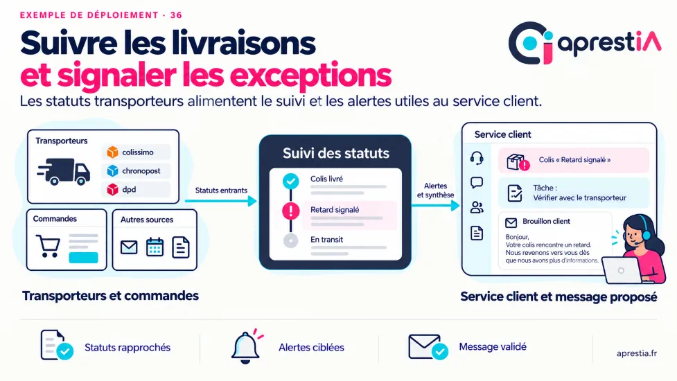 Schéma du processus : suivre les livraisons et signaler les exceptions.