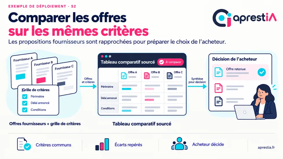 Schéma du processus : comparer les offres sur les mêmes critères.