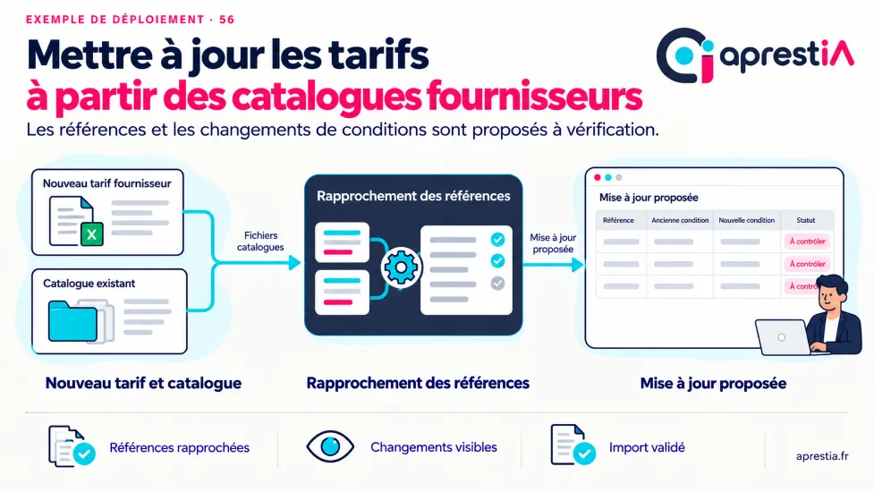 Schéma du processus : mettre à jour les tarifs à partir des catalogues fournisseurs.
