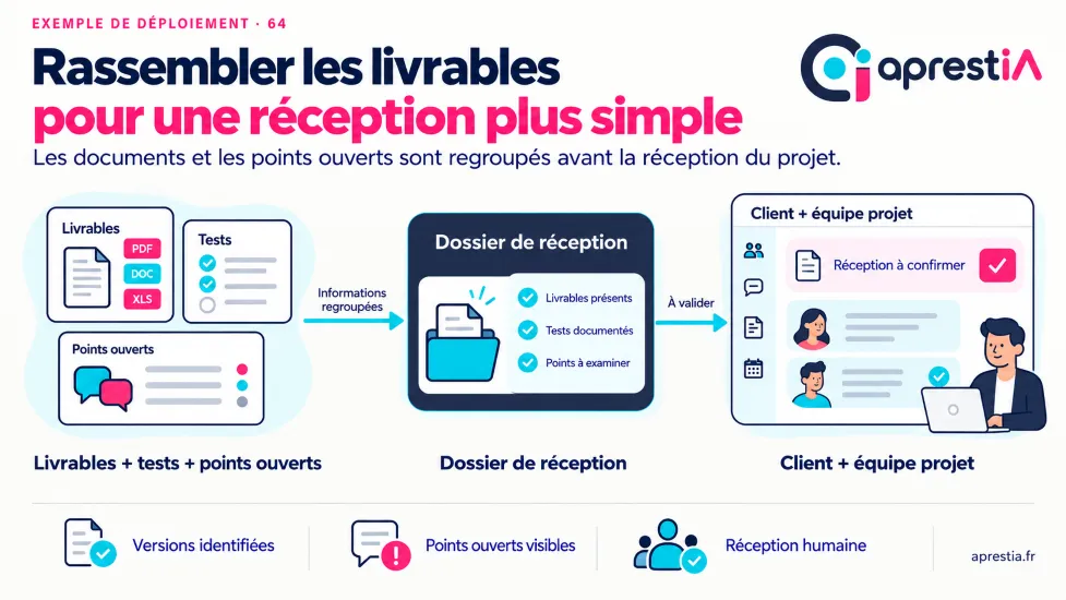 Schéma du processus : rassembler les livrables pour une réception plus simple.