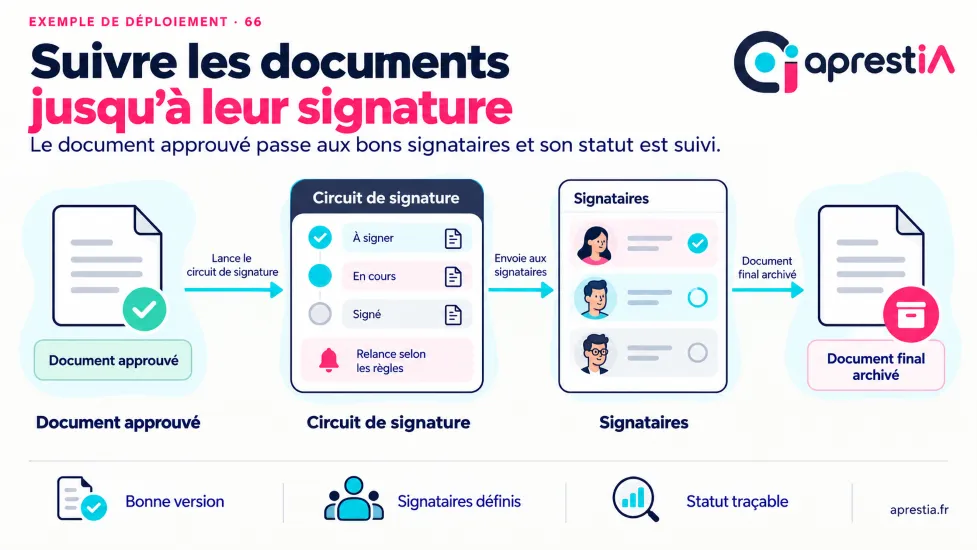 Schéma du processus : suivre les documents jusqu’à leur signature.