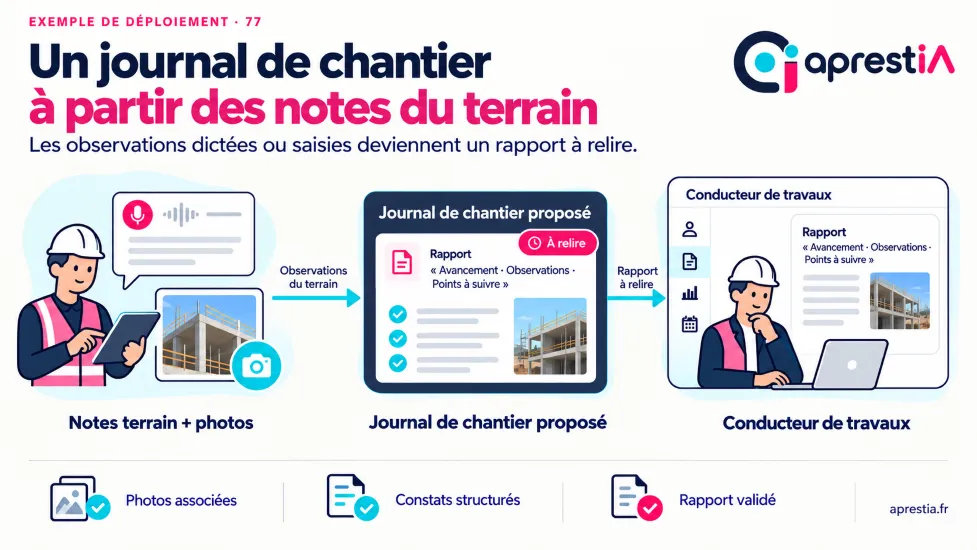 Schéma du processus : un journal de chantier à partir des notes du terrain.