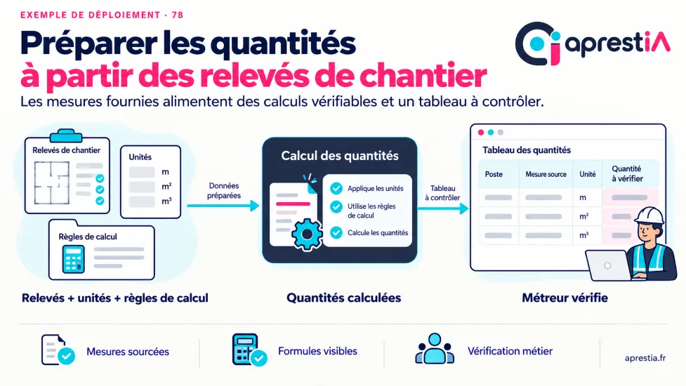 Schéma du processus : préparer les quantités à partir des relevés de chantier.