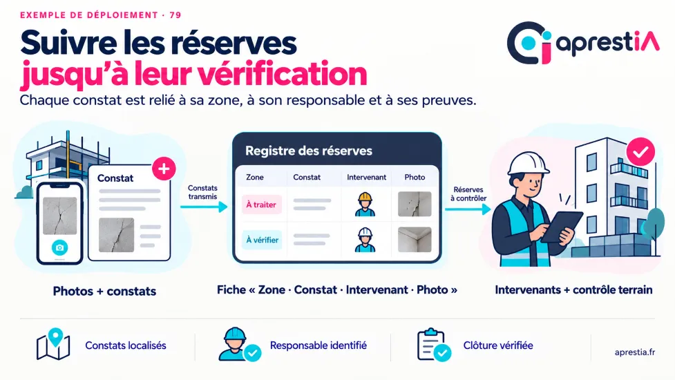 Schéma du processus : suivre les réserves jusqu’à leur vérification.