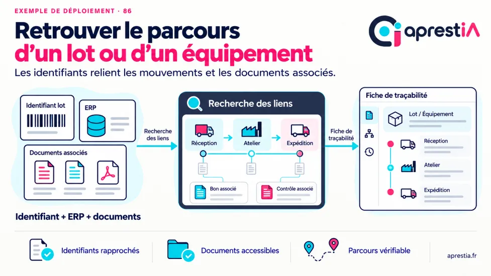 Schéma du processus : retrouver le parcours d’un lot ou d’un équipement.